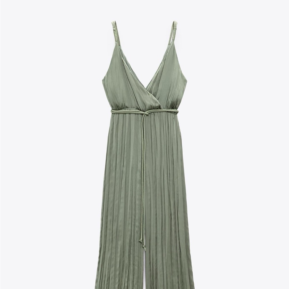 Zara Sage Green Pleated Jumpsuit